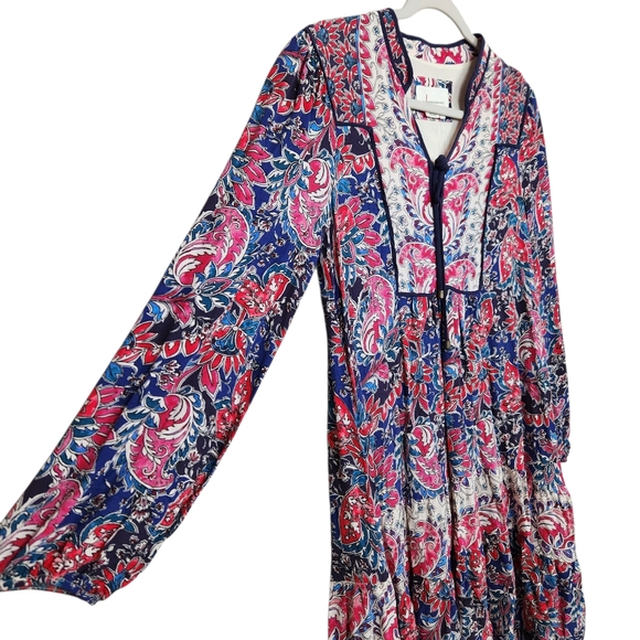 Anthropologie Spliced Floral Paisley Boho Peasant Flowy Tunic Dress Women Size M - Picture 5 of 11